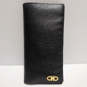 Salvatore Ferragamo Wallet Bifold Black Leather Double Gancini excellent gift