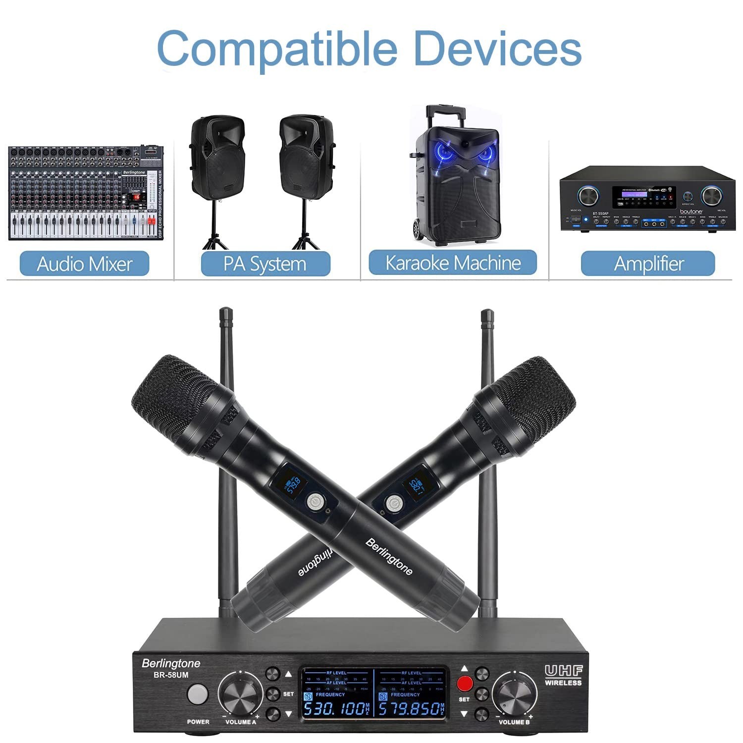 -Berlingtone Wireless Microphone System, 2 Handheld Dynamic Microphones,120- ...