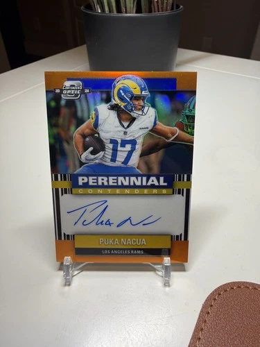 PUKA NACUA 2024 DONRUSS OPTIC PERENNIAL ORANGE PRIZM RAMS AUTO 43/50