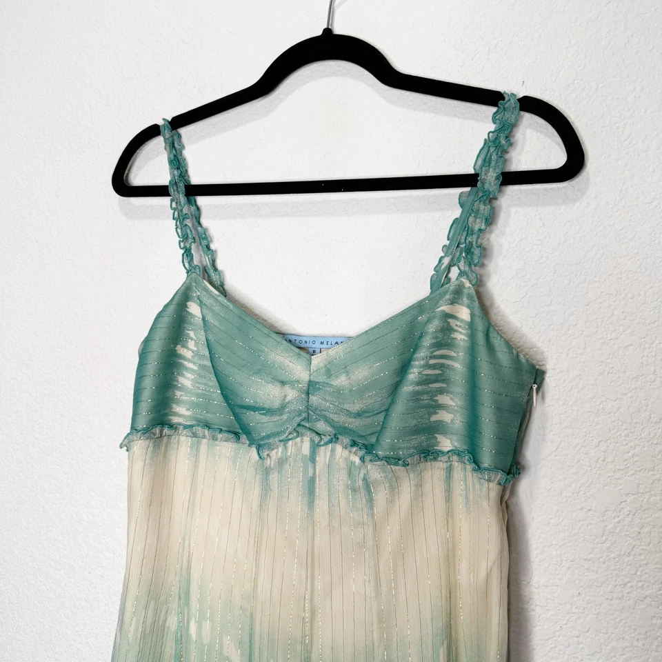 Mini Vestido Antonio Melani Y2K Seda Hada Océano Brillante Babydoll Cintura Imperio Foto 2 de 4