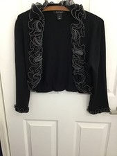 White House Black Market Black/White Ruffle 3/4 Sleeve Bolero Jacket Medium