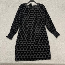 Talbots Dress Womens 8 Black Velvet Hearts Long Sleeve Whimsygoth Dark Fairy
