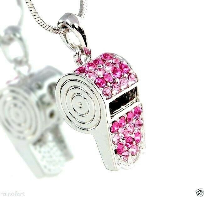 Swarovski Crystal Pink Referee Whistle Necklace for Trainers