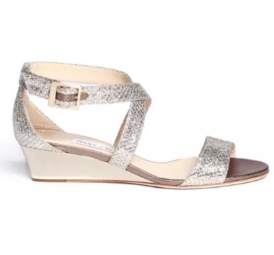 Jimmy Choo Women's Metallic Chiara Glitter Wedge Sandals Z3882 Size 37 EU / 7 US