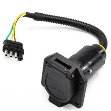 Flat 4 Pin to 7 Way Blade RV Trailer Plug Adapter Tow Truck Light Connector US