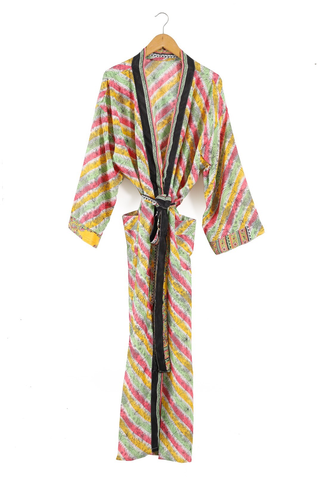 Indio Vintage Seda Sari Kimono Largo Noche Vestido Bata Fiesta Vestido