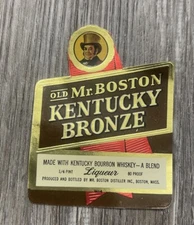 VINTAGE OLD MR. BOSTON BRONZE KENTUCKY BOURBON WHISKEY LABEL
