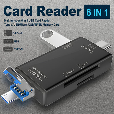 6-in-1 SD Card Reader Portable Adapte for Type C/USB/Micro,USB/TF/SD Memory Card