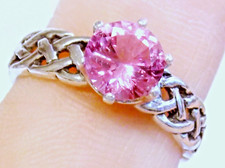 Pink Lab Sapphire Size 8 Ring 925 Sterling Silver Braid Band USA Made 1.50ct
