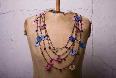Oya Crochet Necklace Needle Lace 155.51'' BRAND NEW FAST Shipment halime-002