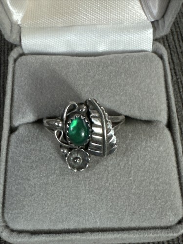 Sterling Silver Green Gemstone Ring  Native American Jewelry Vintage Handmade