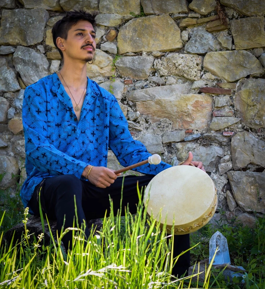 Visionary art Blue Shipibo shirt 100% cotton, long sleeves, ayahuasca style - Image 2 of 4