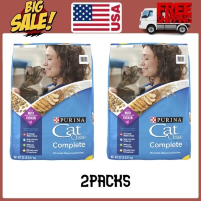 2 Packs Purina Cat Chow Complete, Dry Cat Food, Chicken, 20 lb Bag