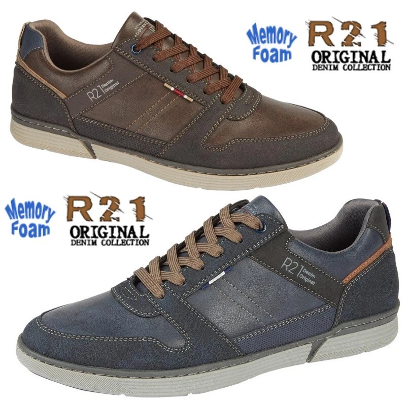Mens Memory Foam Lace Up Trainers Route 21 Smart Comfy Comfortable Casual Pumps