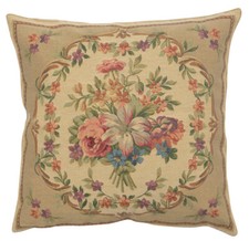 Bouquet Floral Beige European Cushion Cover Belgian Home Decor Pillow 18x18 in
