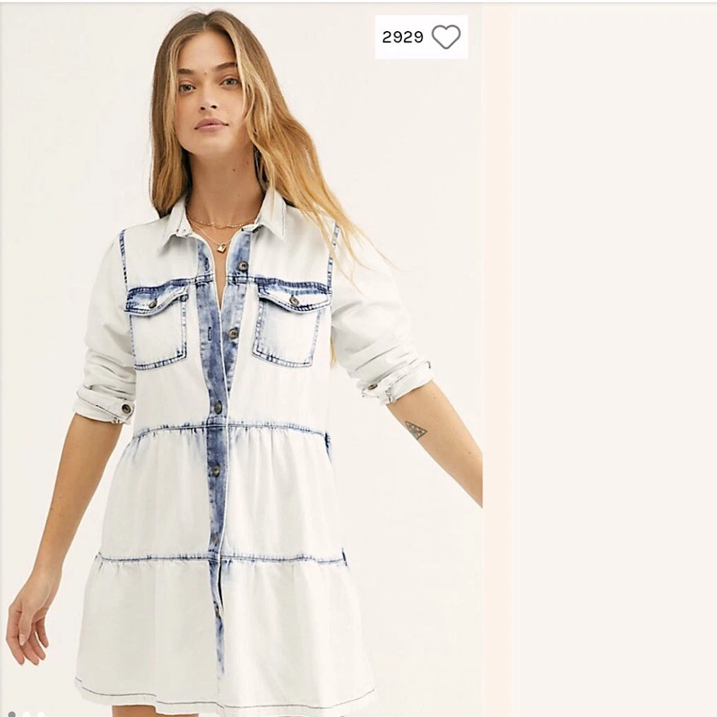 Free People NWT Nicole Shirt Dress Long Sleeve Washed Denim XSmall