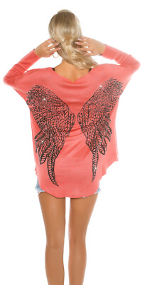 Trendy KouCla Pulli mit Engelsflügeln und Strass