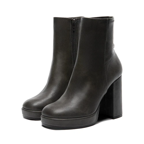 Damen Plateau Stiefeletten mit klobigem Blockabsatz runde Spitze seitlicher Reißverschluss Schuhe - Bild 19 von 19