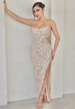 FASHION NOVA Women’s Gold Sequin Party/Event Maxi Dress