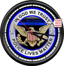 Personalized Police Officer Name Dept Cop Blue Lives Matter Gift Sign Wall Clock