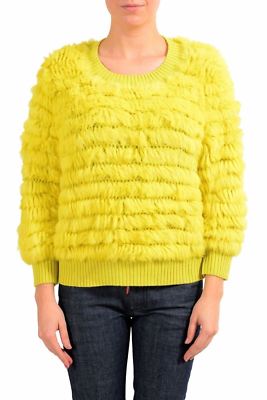 Just Cavalli Women's Wool Yellow Rabbit Hair Crewneck Sweater US S IT ...