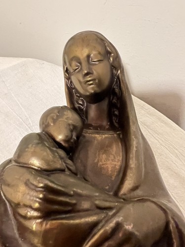Vintage 10” Metal Bronze Virgin Mother Mary Baby Jesus Sculpture Rare - Picture 8 of 10