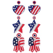 2pcs Red White Blue Flag 4th of July Earrings Patriotic USA Dangle Beads Studs