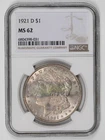 1921 D NGC MS62 Morgan Silver Dollar $1 US Mint 1921-D MS-62