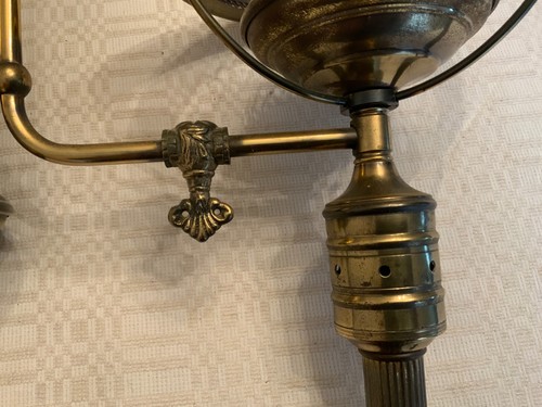 Antique brass 2 arms light fixture pendant chandelier bridge style no shades - Picture 16 of 20