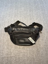 NWT Leather Fanny Pack or Cross Body Bag-All Black/Multiple Compartments/Buckle