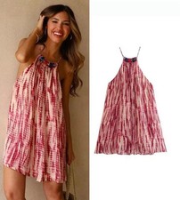 ZARA Beaded Tie-Dye Halter-Neck Viscose Dress Pink 6895/059 Size XS BNWT