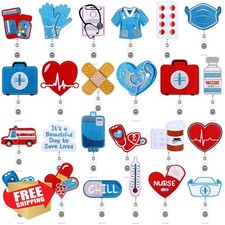 Landical 24 Pcs Felt Badge Reel Holder Nurse Retractable Badges Reels Cute ID...