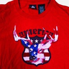 American Flag Deer Graphic Shirt Mens Top Size L Made In USA Crew Neck Red