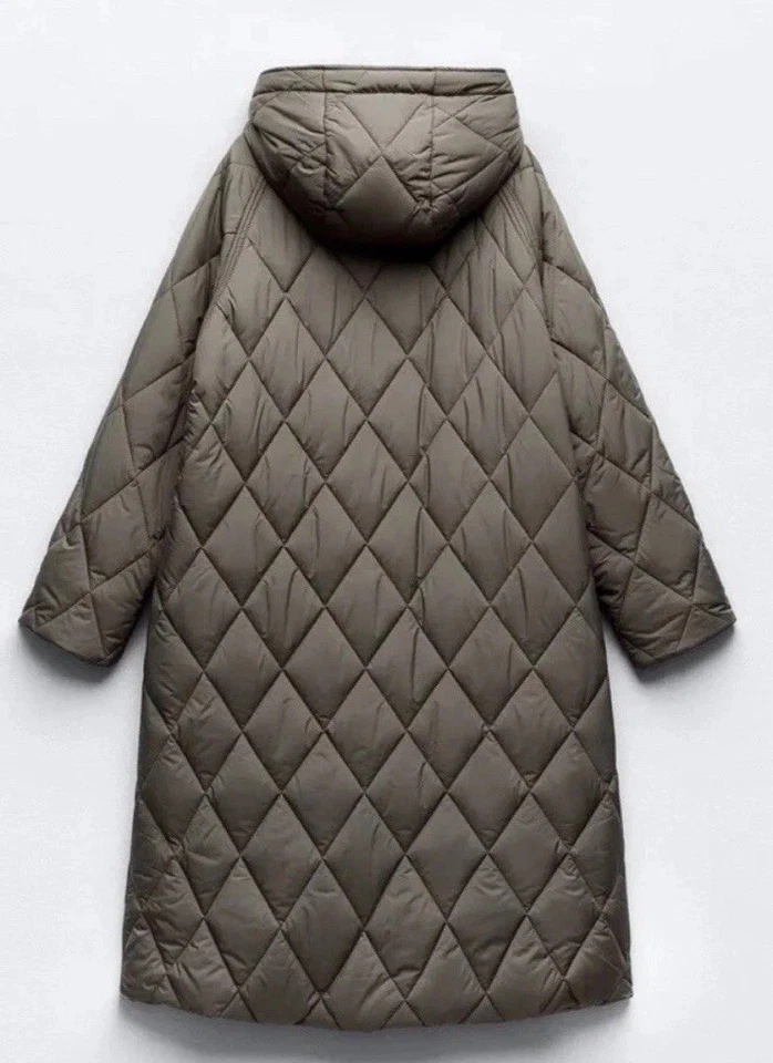 Zara Long Puffer Jacket Khaki Size XS Ref 3046/229 - Image 3 of 4