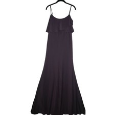 Jenny Yoo Gown Long Dress 8 Bridesmaid Raisin Purple Flutter Spaghetti Strap