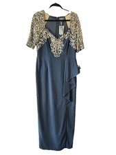NWT Adrianna Papell Beaded Evening Gown Mother of Bride Size 14 Navy Blue