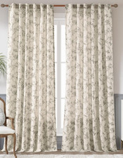 Jinchan Grey Floral Linen Curtains-50 X 96-Set Of 2-Back Tab-NEW IN ORIG PKG