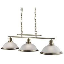 Image of 3 Lights Antique Brass Finish Ceiling Bar Ceiling Pendant With Acid Glass Shades