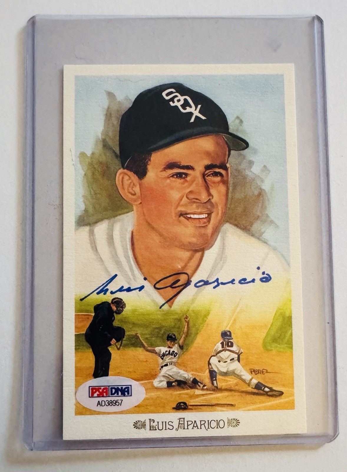 1989 PEREZ STEELE #2 LUIS APARICIO SIGNED / AUTO CELEBRATION CARD HOF 84 PSA/DNA