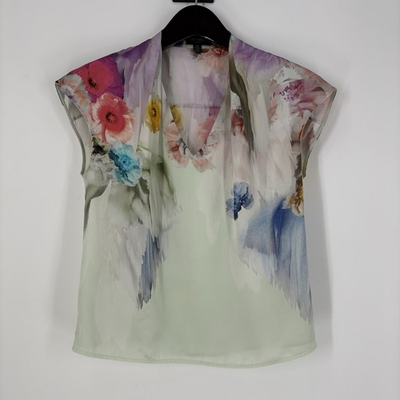 #ad Ted Baker Womens Watercolor Floral Top Brand Size 2 US 6 Semi Sheer Feminine $28.88