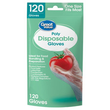 Great Value Disposable Poly Food Gloves, 120-Count, Latex-Free, One Size Fits Mo
