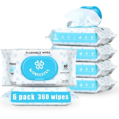 Flushable Wipes, Unscented 100% Plant-Based Wet Butt Wipe for Adults & Kids, ...