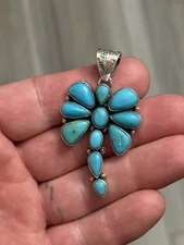 STERLING SILVER NATIVE AMERICAN SW KINGMAN TURQUOISE DRAGONFLY PENDANT 2.25” 925