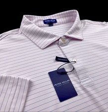 Peter Millar Crown Crafted Performance Striped Polo Shirt Misty Rose 2XL 110