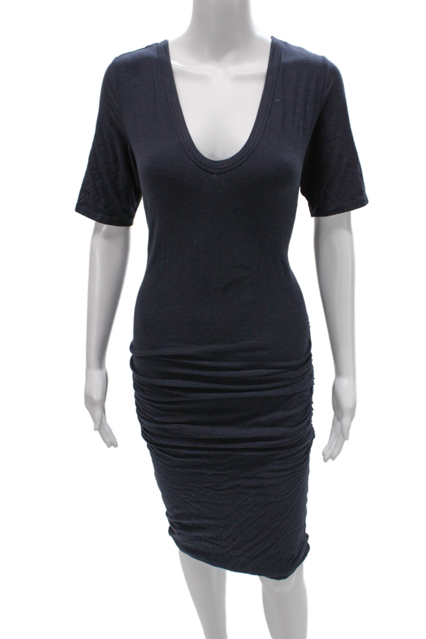 Standard James Perse Women Bodycon Dress Dark Blue V-Neck Short Sleeve Size 3Free Shipping in US $100+ Orders | $6.95 Orders Below