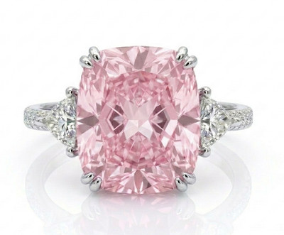 8.00 Ct Certified Cushion Cut Pink Natural Diamond Ring VVS1 White Gold Finish