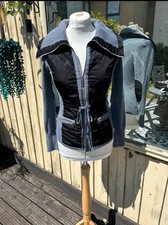 Black Grey Collar Funnel High Neck Padded Quilted Zip Biker Sexy Jacket UK 0 4 6