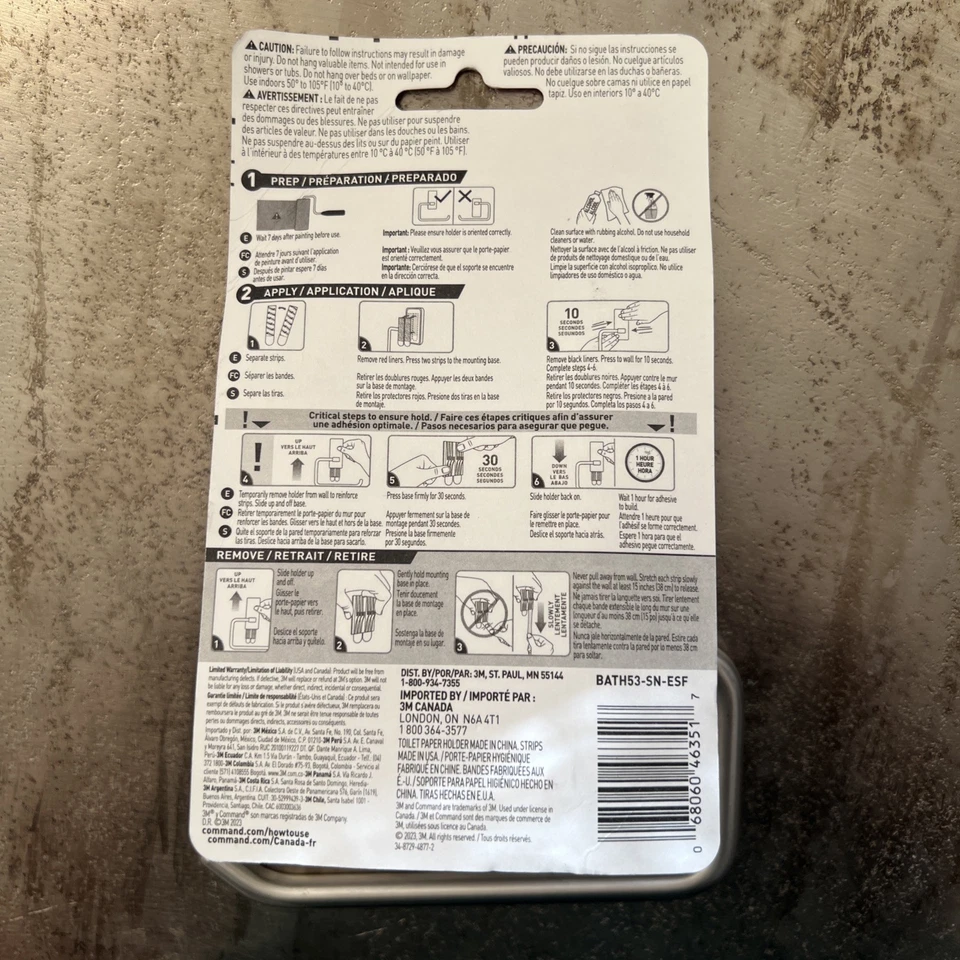 Soporte de papel higiénico adhesivo de níquel satinado Command Bath, 2 tiras BATH53-SN-ESF Foto 2 de 2