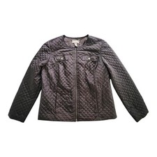 CHICO'S size 1 8/Medium Jacket Quilted Lightweight Dark Brown Zip Up Pockets