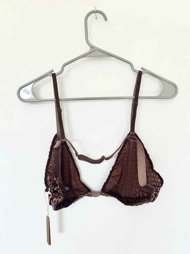 Bralette triángulo con logotipo de terciopelo castaño marrón para mujer Skims correa ajustable talla 4X Foto 3 de 4
